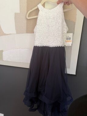 Speechless Girls White Lace Bodice Navy High-Low Chiffon Dress